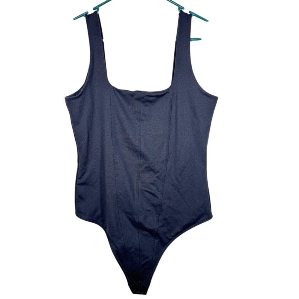Abercrombie & Fitch Soft A&F Square Neck Thong Bodysuit Black Size L Gothic Y2K
